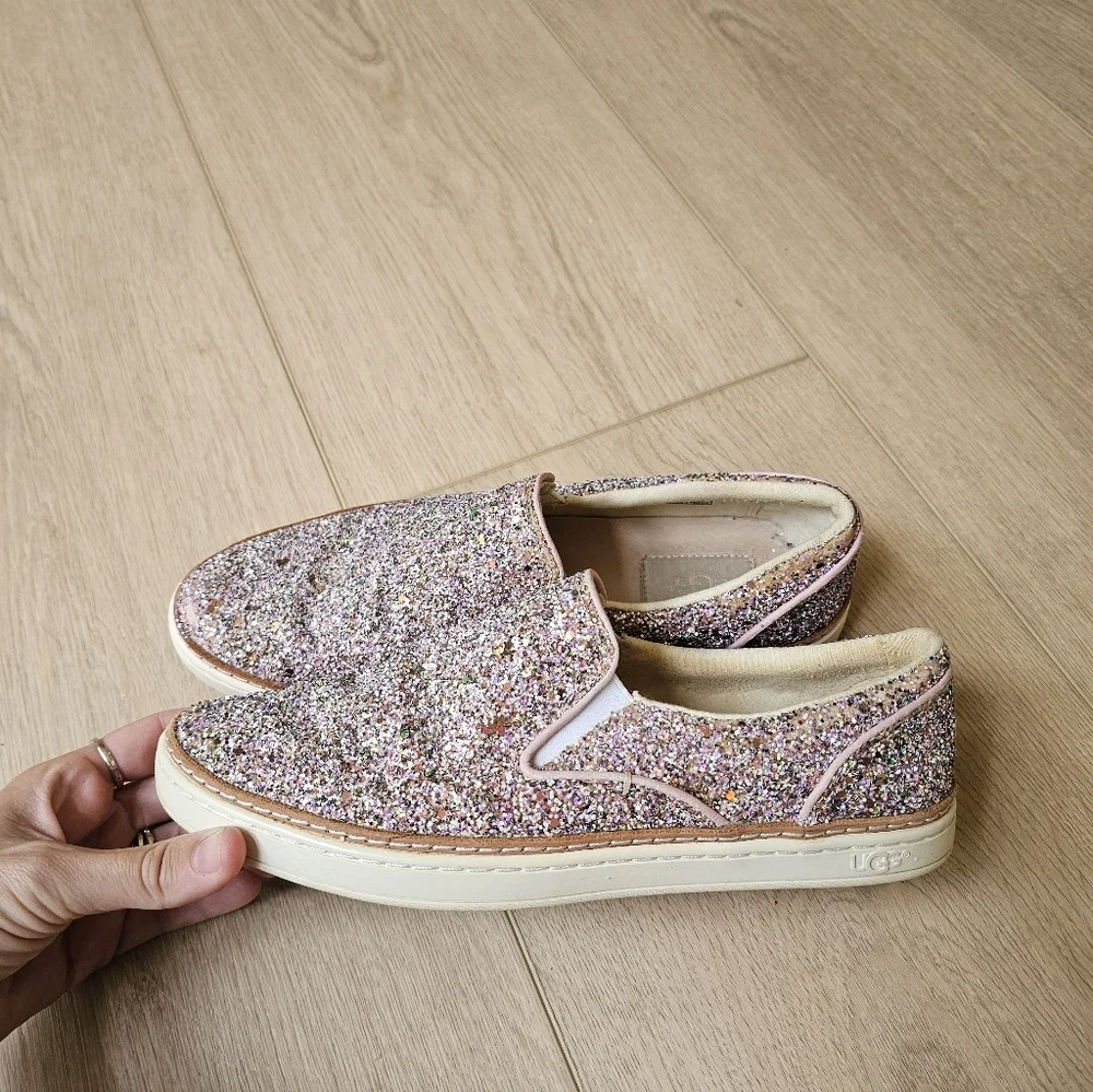 UGG Adley Pink Chunky Glitter Confetti Slip On Leather Shoes - Picture 4 of 10